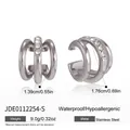 Close-up detail of stainless steel triple-band ear cuff featuring clear crystals - 3-Layer Spiral (JDE0112254-S) / Silver