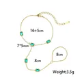 Catena a mano in acciaio inossidabile dorato con pietre verdi e lunghezza regolabile - Stile Cinque Strass Verdi (E2551)