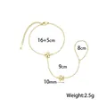 Bracciale a catena per mano in acciaio inossidabile dorato con fiori e misure dettagliate - Stile Fiore Strass Bianco (E2526)