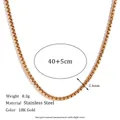 Minimalist 18K gold plated stainless steel box chain necklace with adjustable length - Box Chain Necklace (N3084_Gold_40cm)