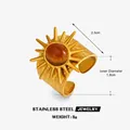 Eleganter goldfarbener Edelstahlring mit Sonnenmotiv, Tigerauge und gehämmerter Textur - offener Ring / Goldenes Tigerauge