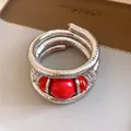 Close-up of a vintage red and silver multi-layer wrap bracelet with acrylic beads - Bracelet (Red/Silver)