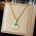 Vintage Bohemian style turquoise sunflower pendant necklace with golden finish - Bohemian Blue Turquoise Sun Flower (N4552)