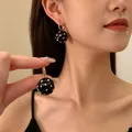 Vintage style black and white polka dot acrylic ball drop earrings with golden hoops - Gold Ring Polka Dot Ball Drop (A-1201)