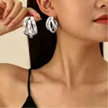 Exaggerated black and white polka dot acrylic hollow triple hoop earrings for women - Triple Ring Overlapping 3D Earrings (A-42)