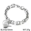 Silver-tone stainless steel O-chain bracelet featuring a large 18mm hollow ball pendant - Hollow Ball Faceted Style (KB155288-Z) / 210x10mm Pack / Steel