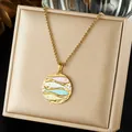 Detail view showing colorful enamel fish pendant necklace with golden finish and chain - Round Multicolor Fish Enamel Necklace (N4521)