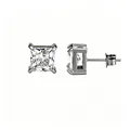 Vue détaillée des boucles d'oreilles carrées en argent CZ, profil face et côté - Style Carré / 3mm (1 Pièce) / Acier