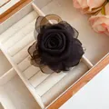 Elegant black fabric rose hair claw clip accessory with pearl detail for hairstyling - Rose Hair Claw / Black