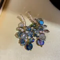 Vintage blue crystal cluster drop earrings with zirconia pave and pearl accents - Streaming Flower Tassel (67# 925 Sterling Silver Earring Post-Gold) / Blue-White-Brown-Blue