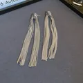 Elegant silver knotted tassel drop earrings featuring long snake chain fringe for women - Silver Cord Knot Design Snake Bone Chain Long Tassel Stud Earring / 23# Silver Color with Silver Pin