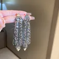 Elegantes pendientes de borla de malla geométrica plateada de moda para mujer joya - Triángulo cuadrado plateado (Poste de pendientes de plata esterlina 925)