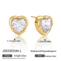 Gold heart stud earrings in stainless steel with clear heart-shaped cubic zirconia detail - Heart Shape (JDE0305344-1) / Gold