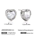 Close-up showing dimensions of heart-shaped stainless steel zircon stud earrings. - Heart Shape (JDE0305344-S-1)