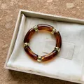 Pulsera de tubo acrílico ámbar vintage bohemio con espaciadores dorados en caja madera - 3# Pulsera - Café Oscuro
