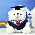 White graduation teddy bear plush toy wearing black bachelor gown and square cap - White (Blue Collar)