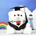 Adorable white graduation teddy bear plush toy wearing a black mortarboard and gown - White (White Collar)
