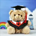 Adorable graduation teddy bear plush toy wearing black doctoral gown and red tassel - Light Brown (Red Collar)