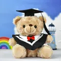 Adorable light brown graduation teddy bear plush toy wearing black doctoral cap and gown - Light Brown (White Collar)