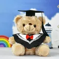 Graduation teddy bear in bachelor gown and cap with red bowtie plush toy souvenir - Light Brown (Gray Collar)