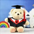 Plush graduation teddy bear doll wearing black gown with red bow and mortarboard cap - Beige (Red Collar)