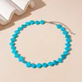 Collier choker bohémien en perles de coquillage bleu turquoise avec chaîne réglable - Bleu sarcelle