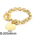 Gouden roestvrijstalen armband met 9mm O-ketting, OT-sluiting en 25mm ronde hanger. - Armband / 200mm x 9mm / Goud