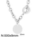Zilveren roestvrijstalen 9mm O-ketting ketting met OT-gesp en 25mm graveerbare ronde schijf - Ketting / 500mm x 9mm / Staalkleur
