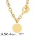 Gouden gepolijste roestvrijstalen toggle ketting met een ronde hanger van 25 mm groot - Ketting / 500mm x 9mm / Goud