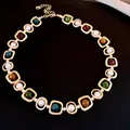 Vintage palace style necklace featuring gold square frames, colorful beads and pearls - Necklace Gold Colorful