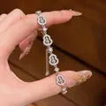 Elegantes silbernes Kalebasse-Armband mit Zirkonia und einer verstellbaren Zugkette - Silberner Kürbis-Pavé-Stil (64#)