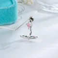 Titanium angel wings piercing stud with pink kite-shaped gemstone in silver finish - Angel Wings (A1565-2) / Single Piece / Pink