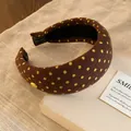 Serre-tête rembourré vintage marron à pois jaunes avec détail en métal doré élégant - Marron