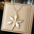 Close-up of gold-plated sunflower necklace with colorful enameled petals and gems. - Colorful Petal Enamel Rhinestone Style (N4546)