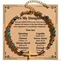 Detailed view of African turquoise bracelet with gold cross and To My Daughter card. - To My Daughter Style / Multicolor (To My Daughter)