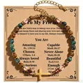 Detailed view of 4mm African turquoise and fossil bead bracelet with gold cross pendant - To My Friend Style / Multicolor (To My Friend)