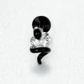 Black snake cartilage stud earring wrapping a heart-shaped sparkling zircon stone - Internally Threaded Titanium Rod / 1.2x8mm / White