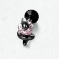 Minimalist black snake heart zircon titanium stud earring with pink gemstone detail - Internally Threaded Titanium Rod / 1.2x8mm / Pink
