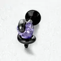 Vintage black snake ear bone stud featuring a vibrant purple heart-shaped zircon gem - Internally Threaded Titanium Rod / 1.2x8mm / Purple