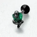 Clou d'oreille serpent en titane noir vintage avec une pierre de zircon en cœur vert - Tige en Titane à Filetage Interne / 1.2x8mm / Vert