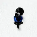 Clou d'oreille serpent noir gothique avec zircon cœur bleu, boucle d'oreille en alliage titane - Tige en Titane à Filetage Interne / 1.2x8mm / Bleu