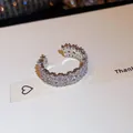 Detaillierte Makroaufnahme eines funkelnden Zirkon-Rings mit elegantem ovalem Design - Mehrreihiger Pavé Offener Ring / Silber (6#)