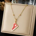 Detail of gold-plated stainless steel necklace with red enamel sneaker pendant - Red Enamel Sneaker Bead Chain Style (N4549)