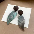 Retro ethnic leaf-shaped earrings with wood beads and shell luster finish - Wooden Bead Shell Leaf Style (14#)