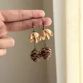 Handmade vintage wooden flower and pinecone dangle earrings for women ethnic style - Pinecone Wooden Pendant Style (7#)
