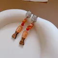 Handmade vintage ethnic fish-shaped drop earrings with wood and gold foil resin accents - Fish Resin Patchwork Style (30#)