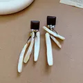Vintage bohemian drop earrings with dark wood square and white shell-like long pendants - Shell Texture Long Style (31#)