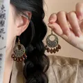 Vintage ethnic style bronze hollow earrings with amber-colored faceted drop beads - Hollow Geometric Carved Style (12#)