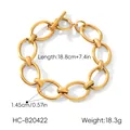 Detailed view of gold stainless steel chunky link bracelet with toggle clasp and dimensions - Geometric Circle Bracelet (HC-B20422) / Length 18.8cm