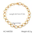 Close-up view of the gold-plated titanium steel necklace showing link size and total length. - Geometric Circle Necklace (HC-N40720) / Length 43.7cm